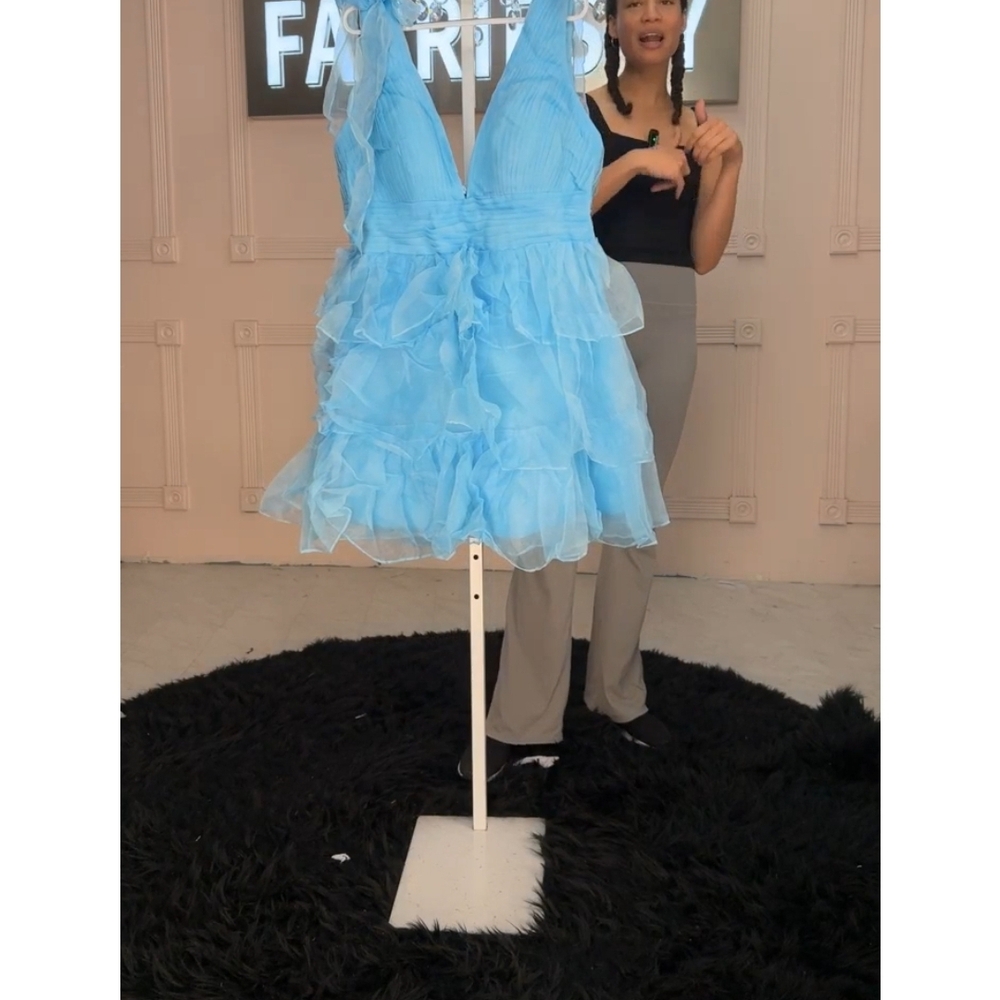 Blue Ruffled Mini Dress - Picture 2 of 2